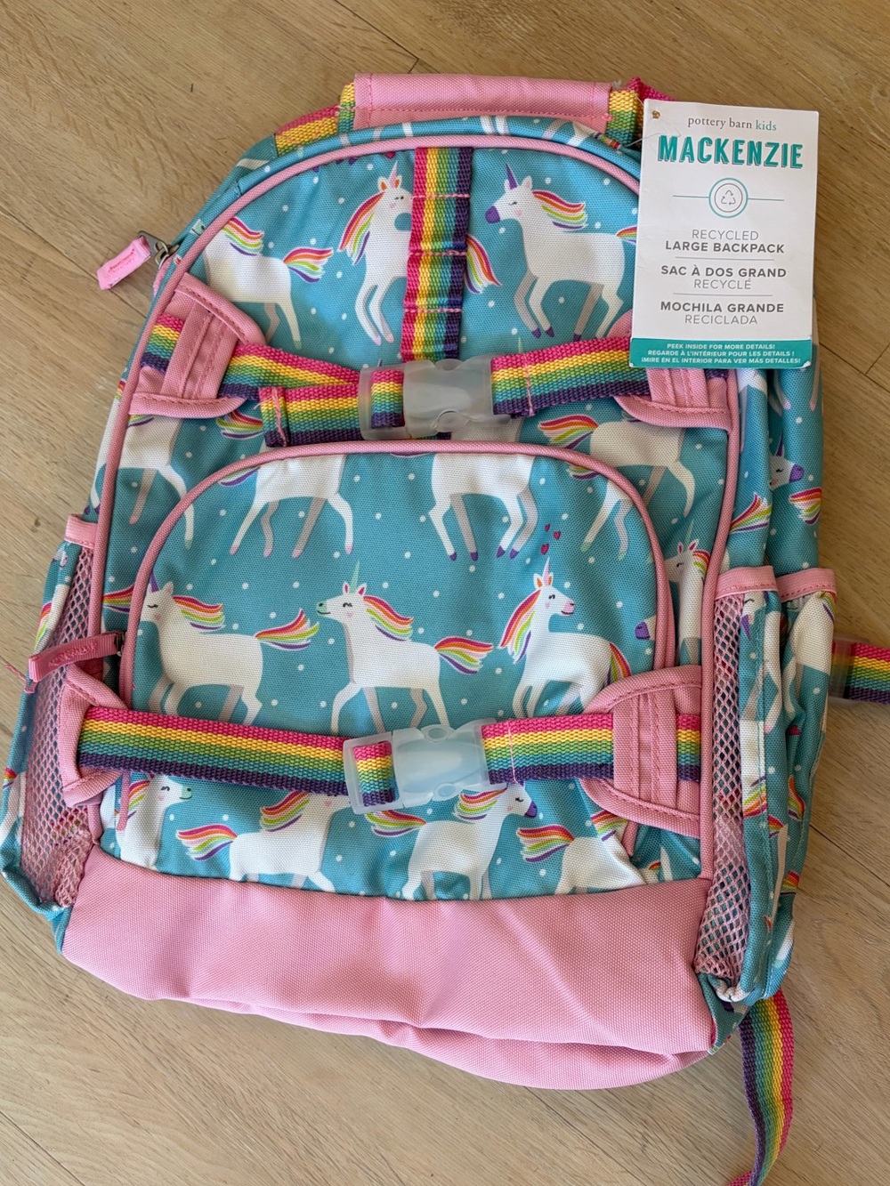NWT Pottery Barn Kids Mackenzie Unicorn Backpack in Pink & Teal Large